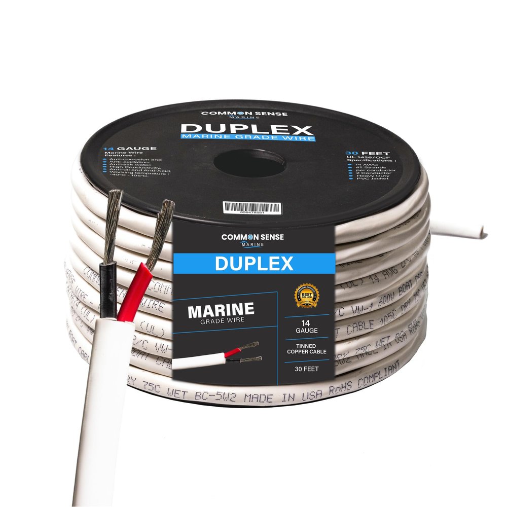 14 Gauge 2 Conductor Marine Wire - 30 ft Duplex Round Marine Grade Wire Tinned Copper Oxygen-Free Insulated - 14/2 AWG UL 1426 Standard PVC Wire for Boat, Automotive, Speakers, Camper & Trailers
