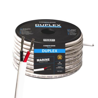 14 Gauge 2 Conductor Marine Wire - 100 ft Duplex Round Marine Grade Wire Tinned Copper Oxygen-Free Insulated - 14/2 AWG UL 1426 Standard PVC Wire for Boat, Automotive, Speakers, Camper & Trailers