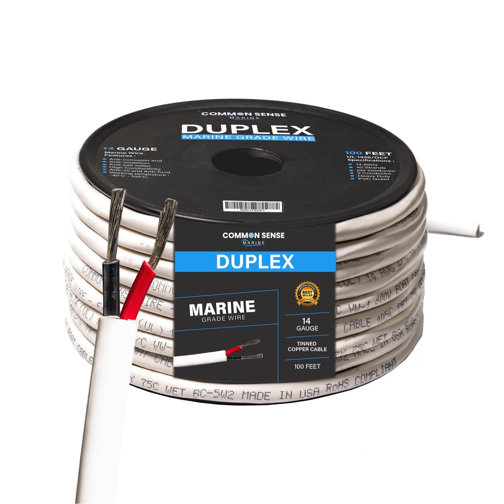 14 Gauge 2 Conductor Marine Wire - 100 ft Duplex Round Marine Grade Wire Tinned Copper Oxygen-Free Insulated - 14/2 AWG UL 1426 Standard PVC Wire for Boat, Automotive, Speakers, Camper & Trailers