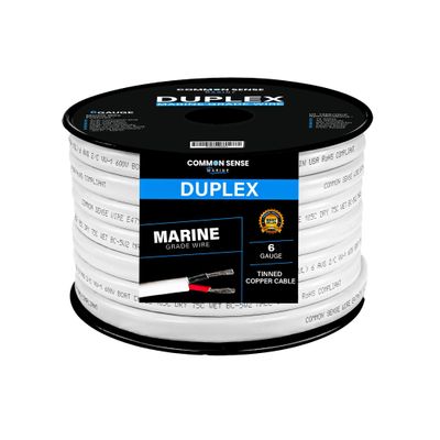 6/2 AWG UL 1426 (The Real Thing) Duplex Flat Marine Wire - Tinned Copper Boat Cable - Red/Black - 100 Feet - White PVC Jacket