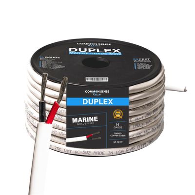 14 Gauge 2 Conductor Marine Wire - 50 ft Duplex Round Marine Grade Wire Tinned Copper Oxygen-Free Insulated - 14/2 AWG UL 1426 Standard PVC Wire for Boat, Automotive, Speakers, Camper & Trailers