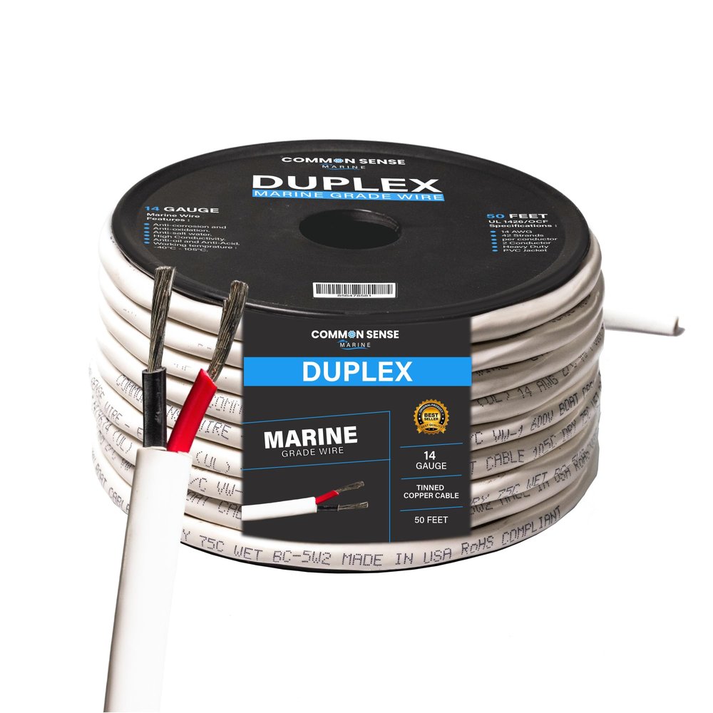 14 Gauge 2 Conductor Marine Wire - 50 ft Duplex Round Marine Grade Wire Tinned Copper Oxygen-Free Insulated - 14/2 AWG UL 1426 Standard PVC Wire for Boat, Automotive, Speakers, Camper & Trailers
