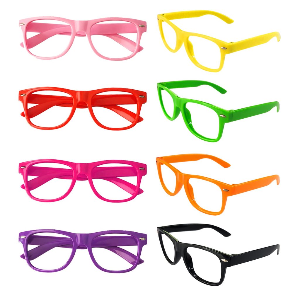 Pibupibu 8 Pack Neon Kids NO Lens Pretend Frame Glasses, Colorful Costume Glasses for Boys Girls Birthday Party Favors