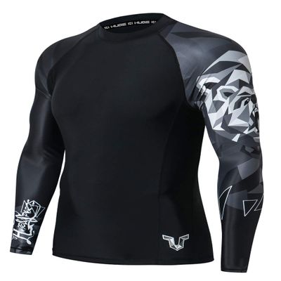 ADOREISM Quick-Dry Men's Long Sleeve Rash Guard UPF 50+ Compression Swim Shirt (Bear, M)