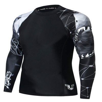 ADOREISM Quick-Dry Men's Long Sleeve Rash Guard UPF 50+ Compression Swim Shirt (Shark, 2XL)