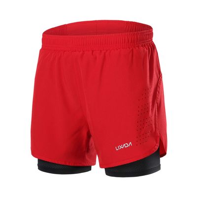 Lixada Men's 2-in-1 Running Shorts Quick Drying Breathable Active Training Jogging Cycling Longer Liner Reflective Elements