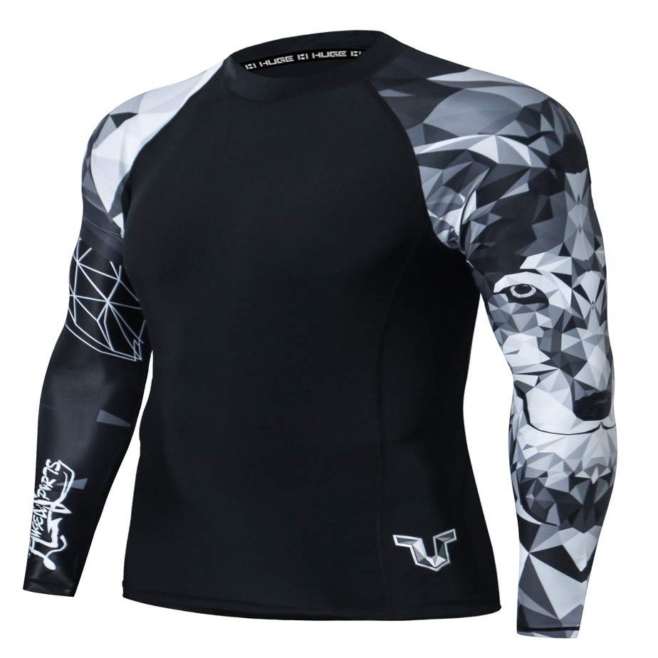ADOREISM Quick-Dry Men's Long Sleeve Rash Guard UPF 50+ Compression Swim Shirt (Wolf, 3XL)