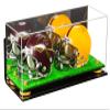 Better Display Cases Acrylic Double Mini - Miniature (not Full Size) Football Helmet or Mini Goalie Mask Display Case with Mirror Case, Yellow Risers, Wall Mount and Turf Base (A019/V46) view 1