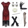 YENMILL 1920s Flapper Gatsby Sequin Scalloped Cocktail Dress w/ 20s Accessories set (3X-Large, Style Sequin Black Red) view 1