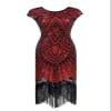 YENMILL 1920s Flapper Gatsby Sequin Scalloped Cocktail Dress w/ 20s Accessories set (3X-Large, Style Sequin Black Red) view 2