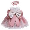 WOCINL Baby Girls Lace Bowknot Flower Dresses Princess Wedding Birthday Pageant Baptism Christening Tutu Gown w/Headwear Dusty Rose 3-6M view 1