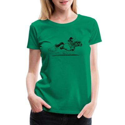 Spreadshirt Thelwell Fast Pony Sprint Equestrian Licensed Womens Premium T-Shirt, 3XL, Kelly Green