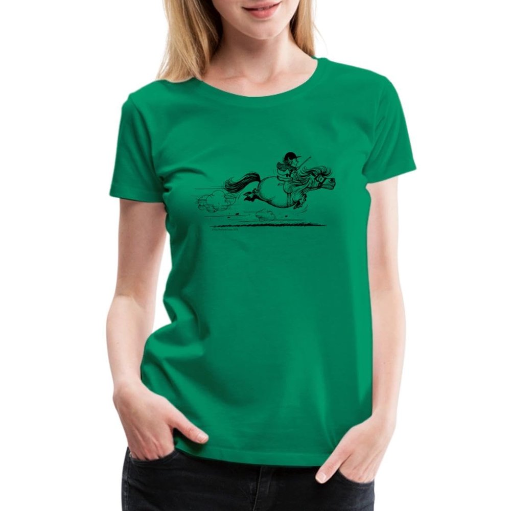 Spreadshirt Thelwell Fast Pony Sprint Equestrian Licensed Womens Premium T-Shirt, 3XL, Kelly Green