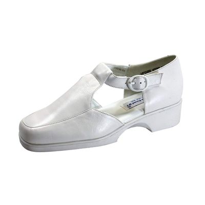 24 Hour Comfort Irma (1875) Women's Wide Width T-Strap Comfort Leather Shoes White 8.5