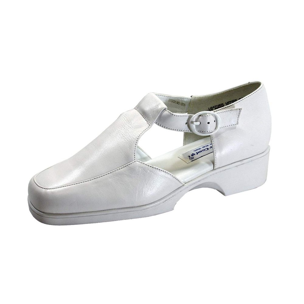 24 Hour Comfort Irma (1875) Women's Wide Width T-Strap Comfort Leather Shoes White 8.5
