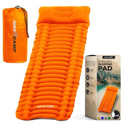 SereneLife Sleeping Pad with Pillow for Camping - Compact Sleeping Mat with Fast Inflation, Lightweight, and Tear-Resistant Backpacking Air Mattress with Carry Bag for Camping, Backpacking, Hiking
