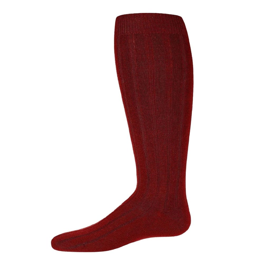 MeMoi Girls Wide Ribbed Cotton Blend Uniform Knee Socks Dark Maroon 10-12