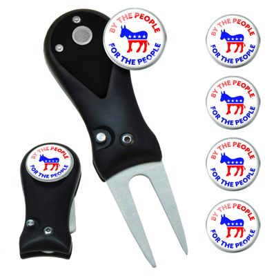 Clip Wipes Democrat Divot Tool | Switchblade Style & 5 Democratic Ball Markers (Black-People)