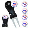 Clip Wipes Democrat Divot Tool | Switchblade Style & 5 Democratic Ball Markers (Black-People) view 1