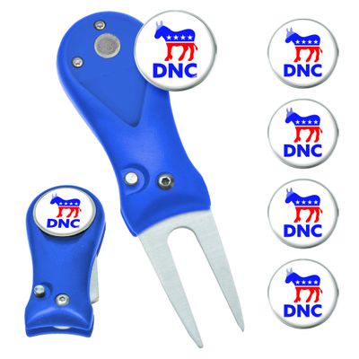 Clip Wipes Democrat Divot Tool | Switchblade Style & 5 Democratic Ball Markers (Blue-DNC)