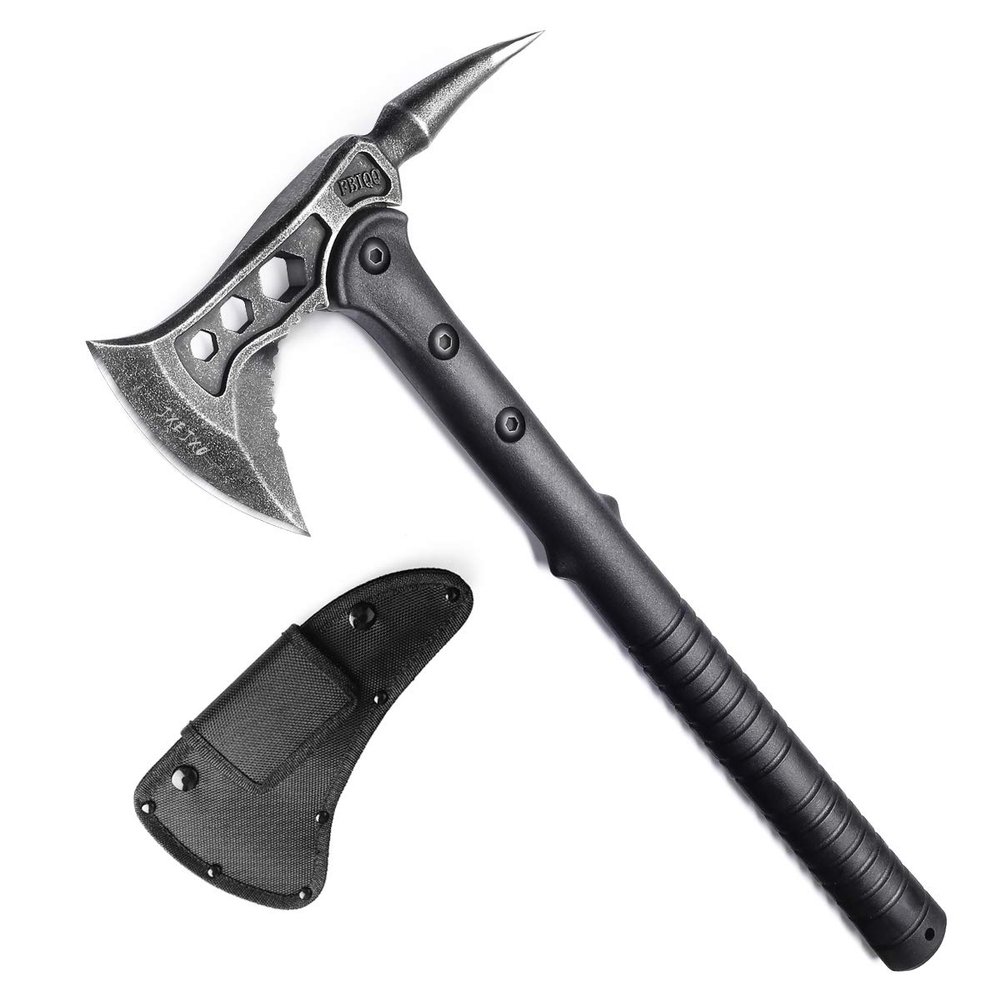 JXE JXO Camping Axe, Tomahawk with Spike, Survival Hatchet with Sheath, Nylon Fiber Handle for Outdoor Survival Hiking Camping 14.5 inch