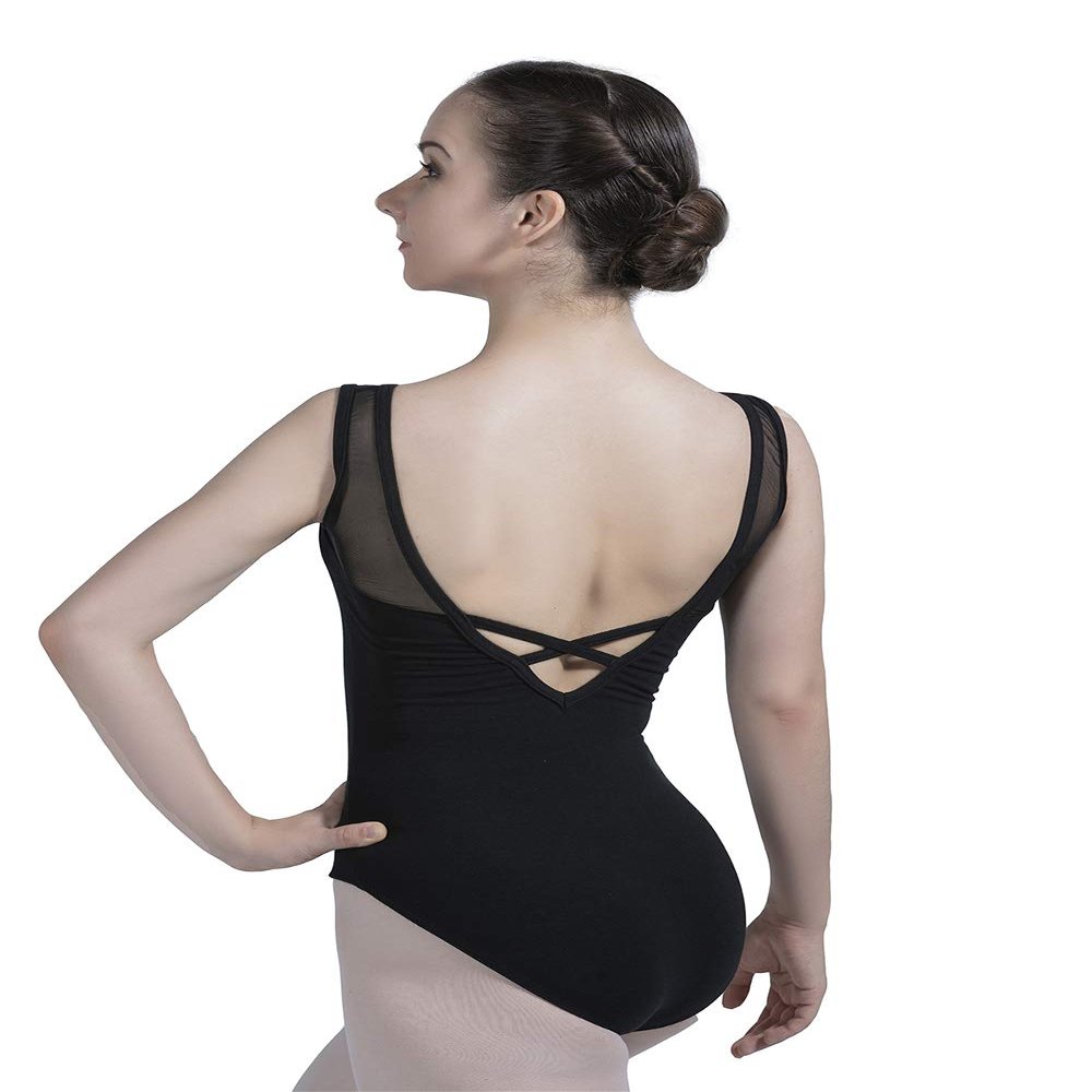 Dance Favourite Black Leotards with Cross Straps for Girls and Women DFD0150 (L)