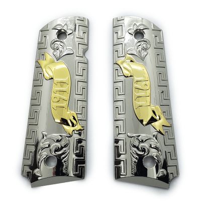 1911 Grip Panels Full Size Nickel Gold - Metal 1911 Grips