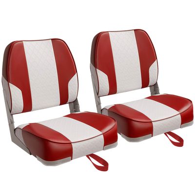 Leader Accessories A Pair of New Low Back Folding Boat Seat(2 seats) (C-White/Red)