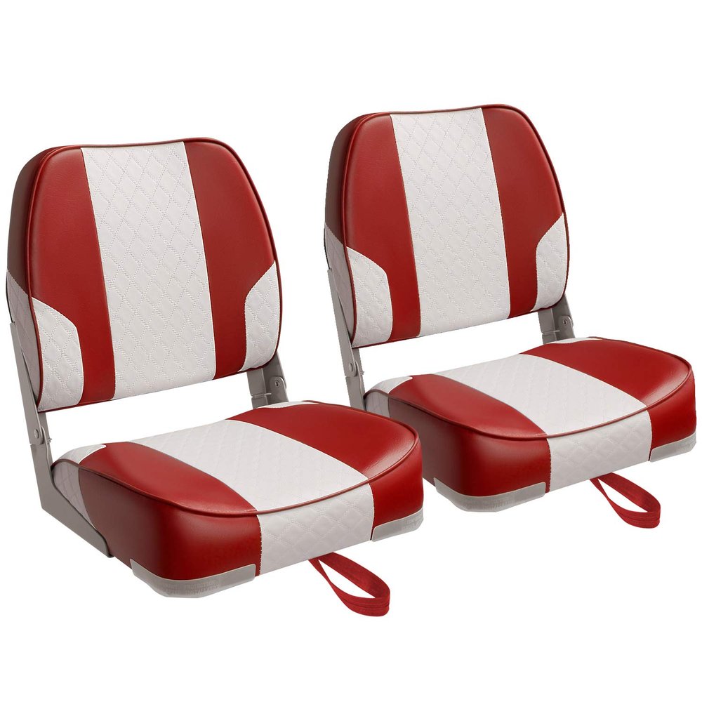 Leader Accessories A Pair of New Low Back Folding Boat Seat(2 seats) (C-White/Red)
