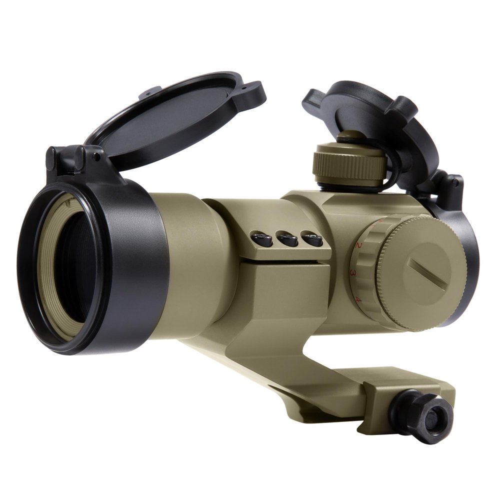 Pinty 1x30 4 MOA Red Green Dot Tactical Reflex Sight with Picatinny Cantilever Mount Black, Khaki (Tactiacl Reflex Sight FDE)