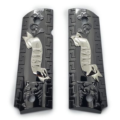 1911 Grip Panels Full Size Black Nickel - Metal 1911 Grips