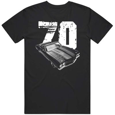 1970 Chevy Chevelle Top View with Year Silhouette T Shirt 3XL Black