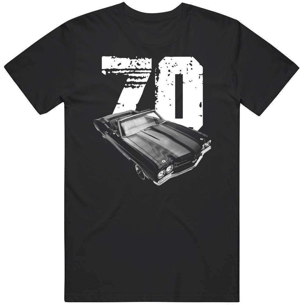 1970 Chevy Chevelle Top View with Year Silhouette T Shirt 3XL Black