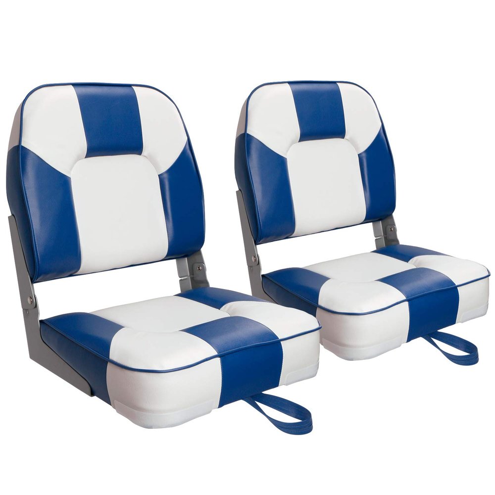 Leader Accessories A Pair of New Low Back Folding Boat Seat(2 seats) (D-White/Blue)