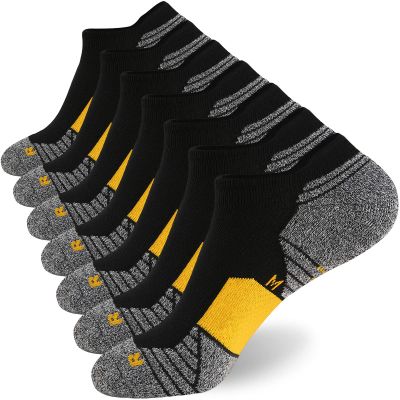 WANDER Men's Athletic Running Socks 7 Pairs Thick Cushion Ankle Socks for Men Sport Low Cut Socks 6-9/10-12 (7 Pairs Black Yellow, Shoe Size: 12-14)