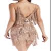 1920s Gatsby Sleeve Sequin Fringed Paisley 20s Costume Cocktail Flapper Dress w/ 20s Accessories Set (X-Large, Style Sequin Gold) view 3