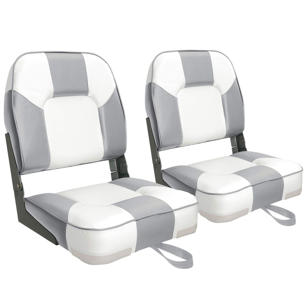 Leader Accessories A Pair of New Low Back Folding Boat Seat(2 seats) (D-White/Grey)