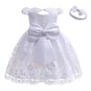 WOCINL Baby Girls Christening Backless Embroidered Lace Dress Princess Bowknot Wedding Birthday Party Baptism Gown w/Headwear White 5-6T view 1