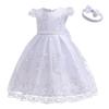 WOCINL Baby Girls Christening Backless Embroidered Lace Dress Princess Bowknot Wedding Birthday Party Baptism Gown w/Headwear White 5-6T view 2