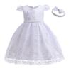 WOCINL Baby Girls Christening Backless Embroidered Lace Dress Princess Bowknot Wedding Birthday Party Baptism Gown w/Headwear White 5-6T view 3