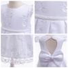 WOCINL Baby Girls Christening Backless Embroidered Lace Dress Princess Bowknot Wedding Birthday Party Baptism Gown w/Headwear White 5-6T view 4