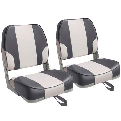 Leader Accessories A Pair of New Low Back Folding Boat Seat(2 seats) (C-White/Charcoal)