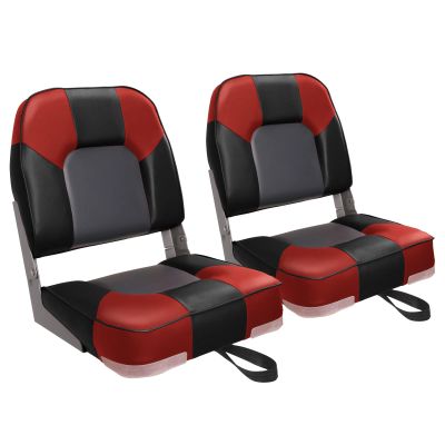 Leader Accessories A Pair of New Low Back Folding Boat Seat(2 seats) (D-Red/Black/Charcoal)
