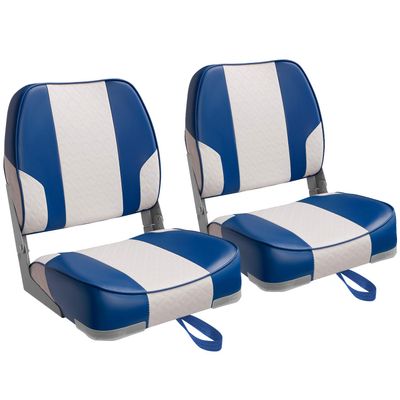 Leader Accessories A Pair of New Low Back Folding Boat Seat(2 seats) (C-White/Blue)