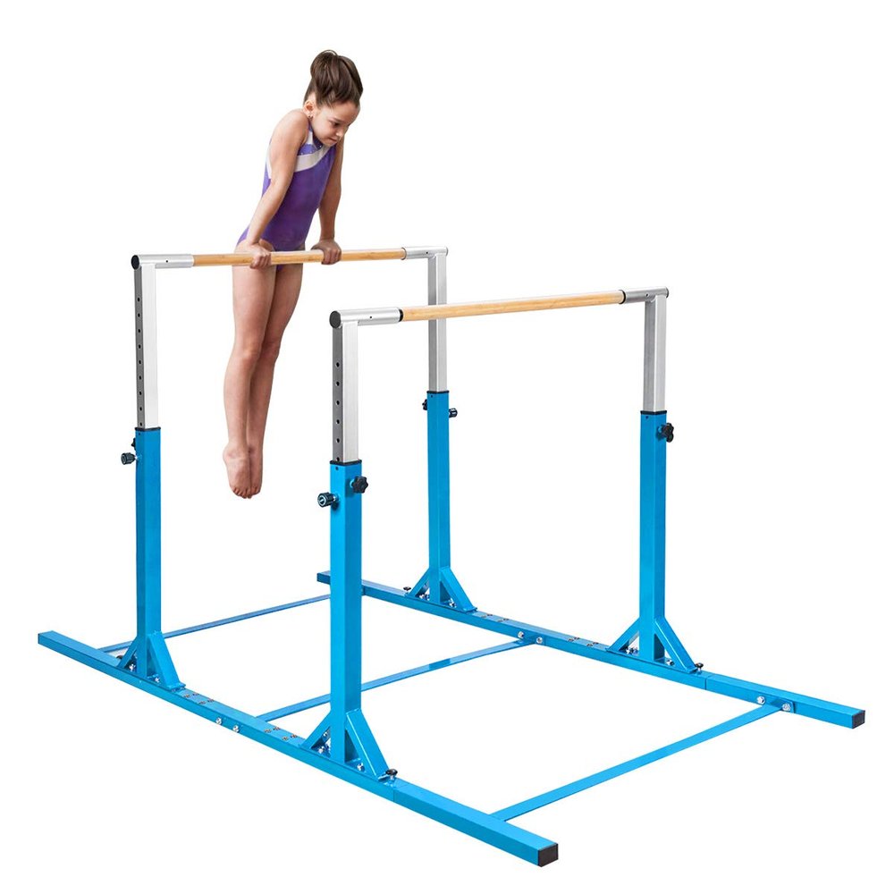 Costzon Double Horizontal Bars, Junior Gymnastic Training Parallel Bars w/11-Level 38-55" Adjustable Heights, 264lbs Capacity, Ideal for Indoors, Outdoor, Home Practice (Blue)