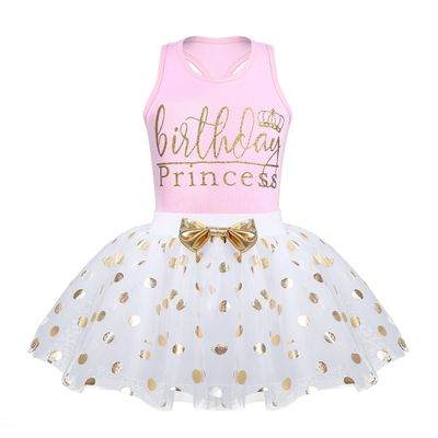 JanJean Toddler Baby Girls First Birthday Outfit Cake Smash Outfit Racer-Back Shirt with Polka Dots Princess Tutu Skirt Set (Pink, 18-24 Months)