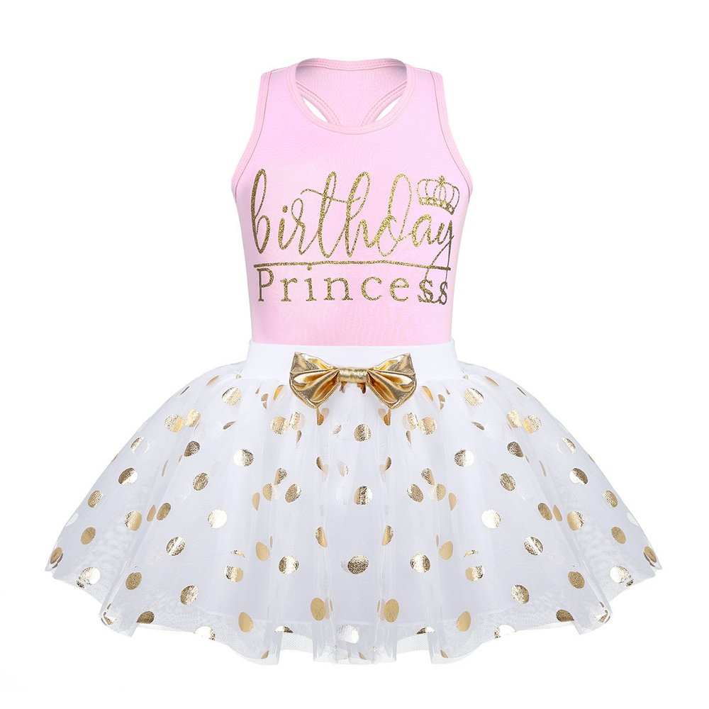 JanJean Toddler Baby Girls First Birthday Outfit Cake Smash Outfit Racer-Back Shirt with Polka Dots Princess Tutu Skirt Set (Pink, 18-24 Months)