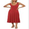 Urban CoCo Women's Summer Casual Sleeveless Flared Midi Dress Swing T-Shirt Dresses with Pockets (L, Red) view 1
