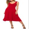 Urban CoCo Women's Summer Casual Sleeveless Flared Midi Dress Swing T-Shirt Dresses with Pockets (L, Red) view 2