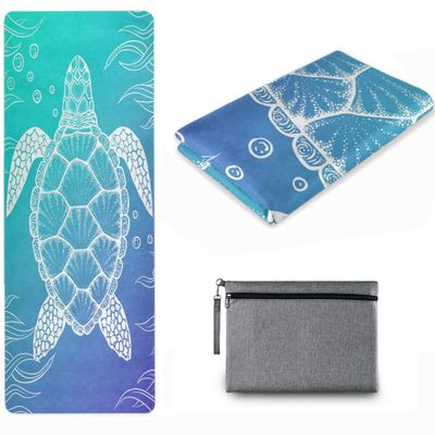 Naanle Sea Turtle Yoga Mat with Carrying Bag Set, Turtle Exercise Mat Foldable Non Slip Travel Lightweight Workout Rug for Home Gym Yoga Pilates Stretching Floor Fitness 71x26 in